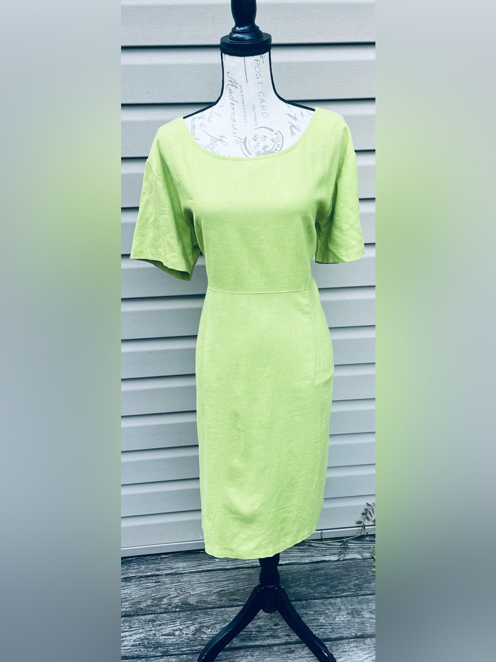 Monterey Bay Lime Green Linen Midi Sheath Dress